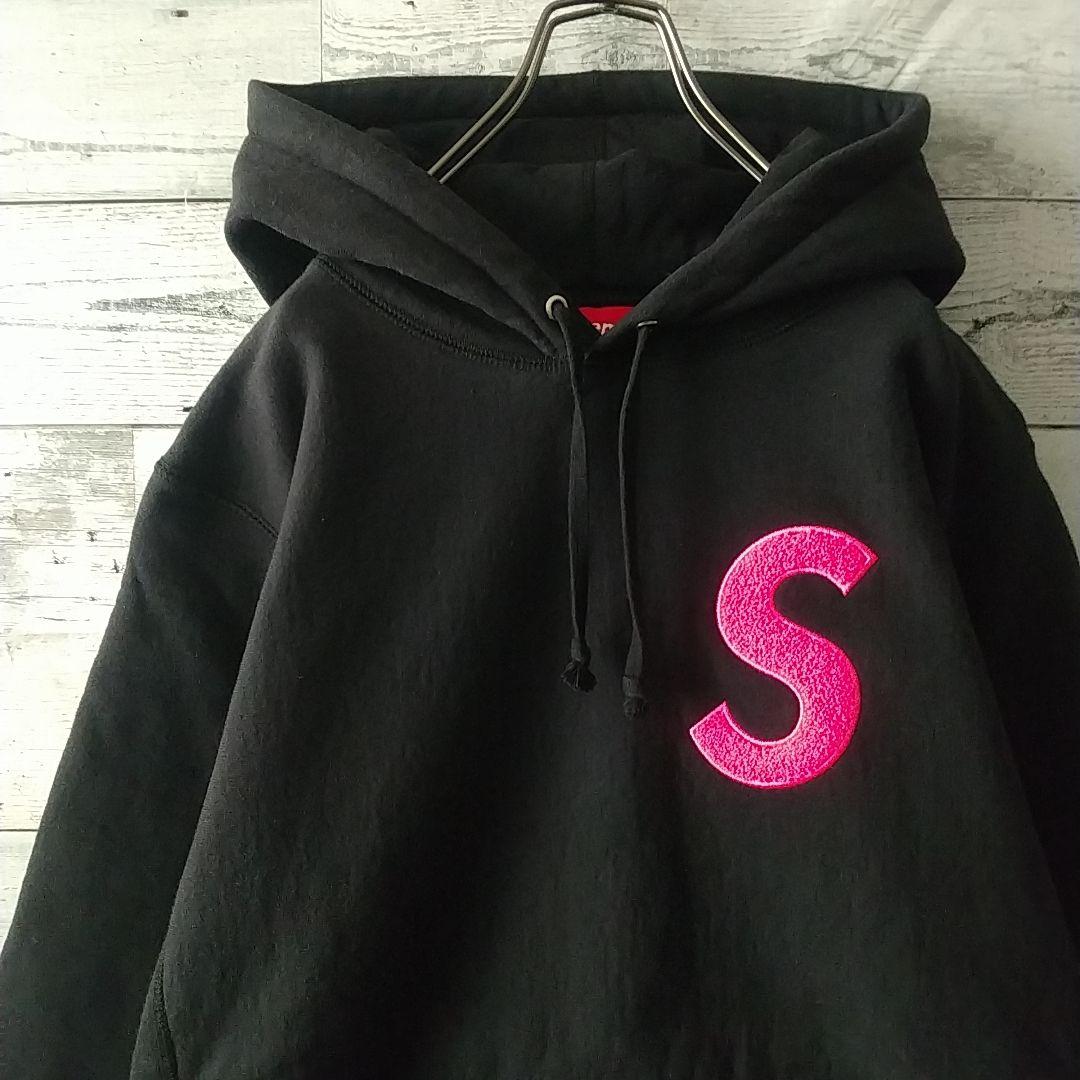 大人気☆シュプリーム 刺繍 パイル Sロゴ パーカー S ブラック - メルカリ