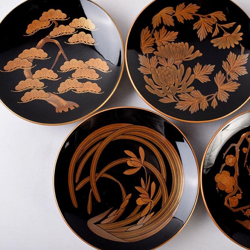 和食器 輪島塗 高崎秋峰作 高台寺蒔絵 五聖絵替 銘々皿