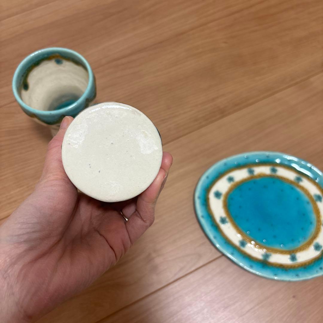 ハンドメイド作家陶器 カップと皿の4点セット - 皿・プレート正規 品
