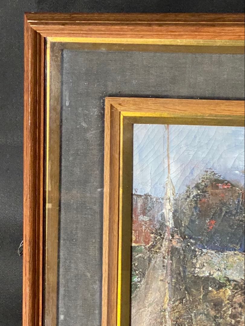 油彩画　安孫子昭　【オンフルール　北フランス】　山形県　油絵　額縁　額装　風景画