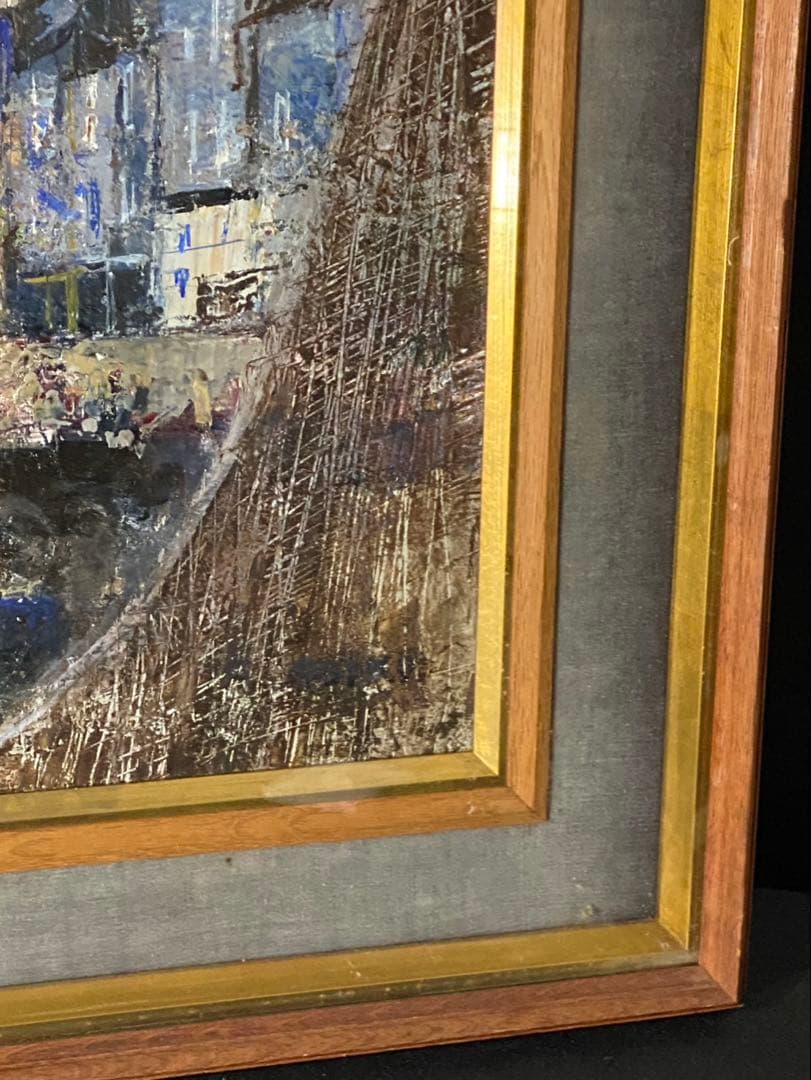 油彩画　安孫子昭　【オンフルール　北フランス】　山形県　油絵　額縁　額装　風景画