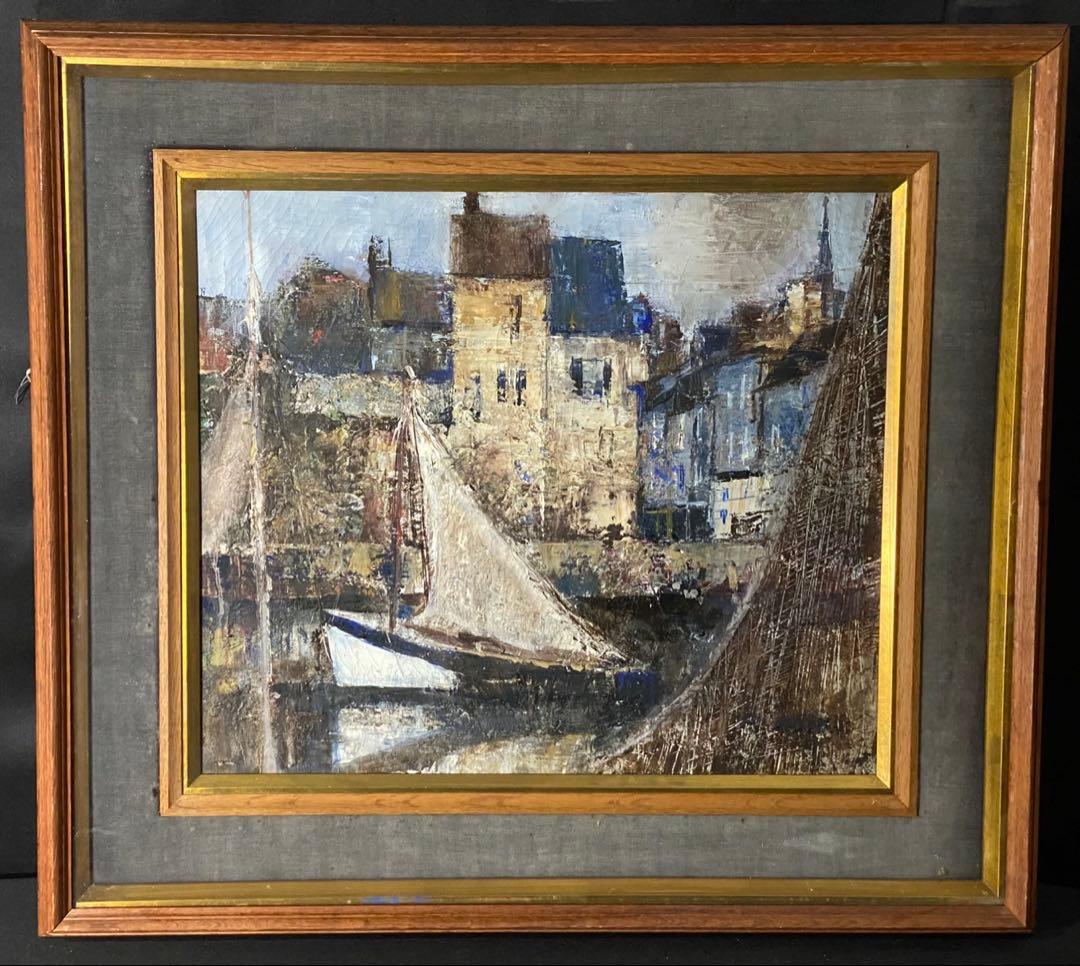 油彩画　安孫子昭　【オンフルール　北フランス】　山形県　油絵　額縁　額装　風景画