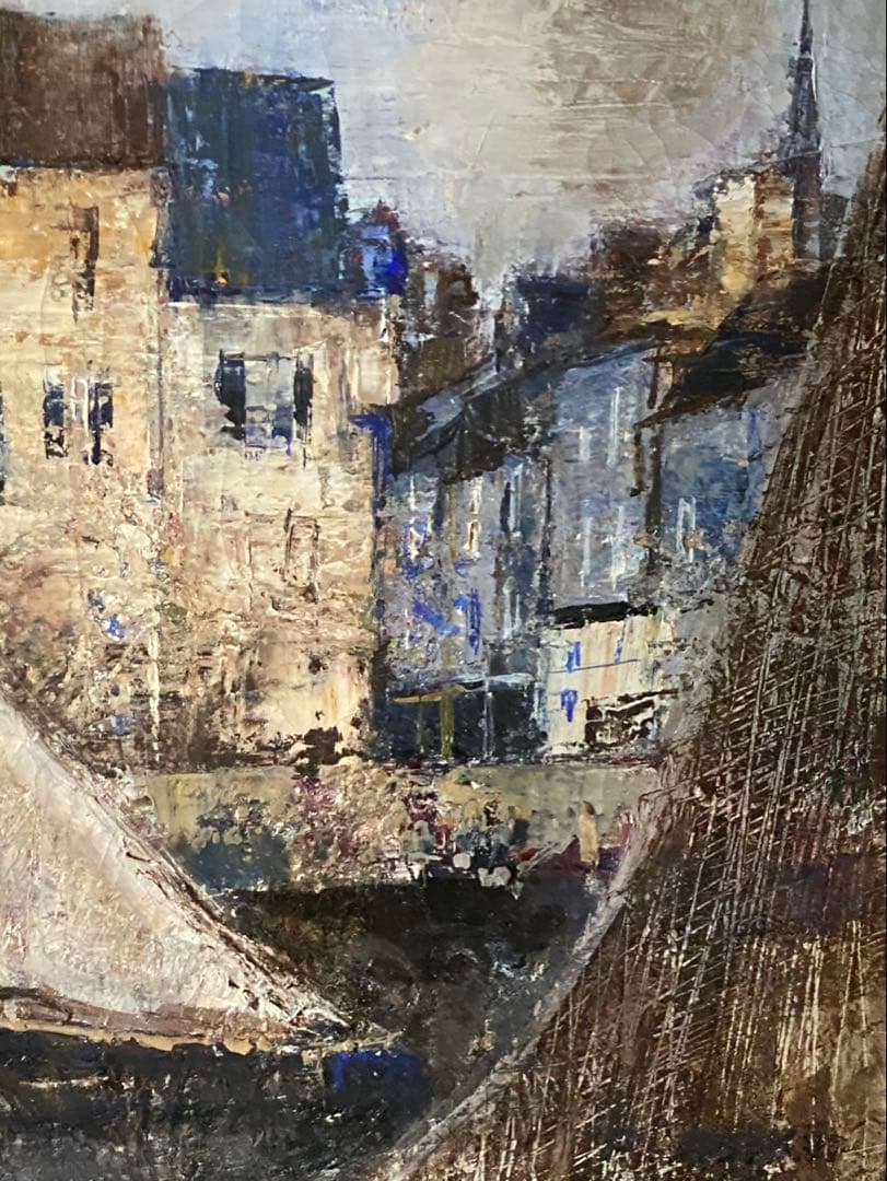 油彩画　安孫子昭　【オンフルール　北フランス】　山形県　油絵　額縁　額装　風景画