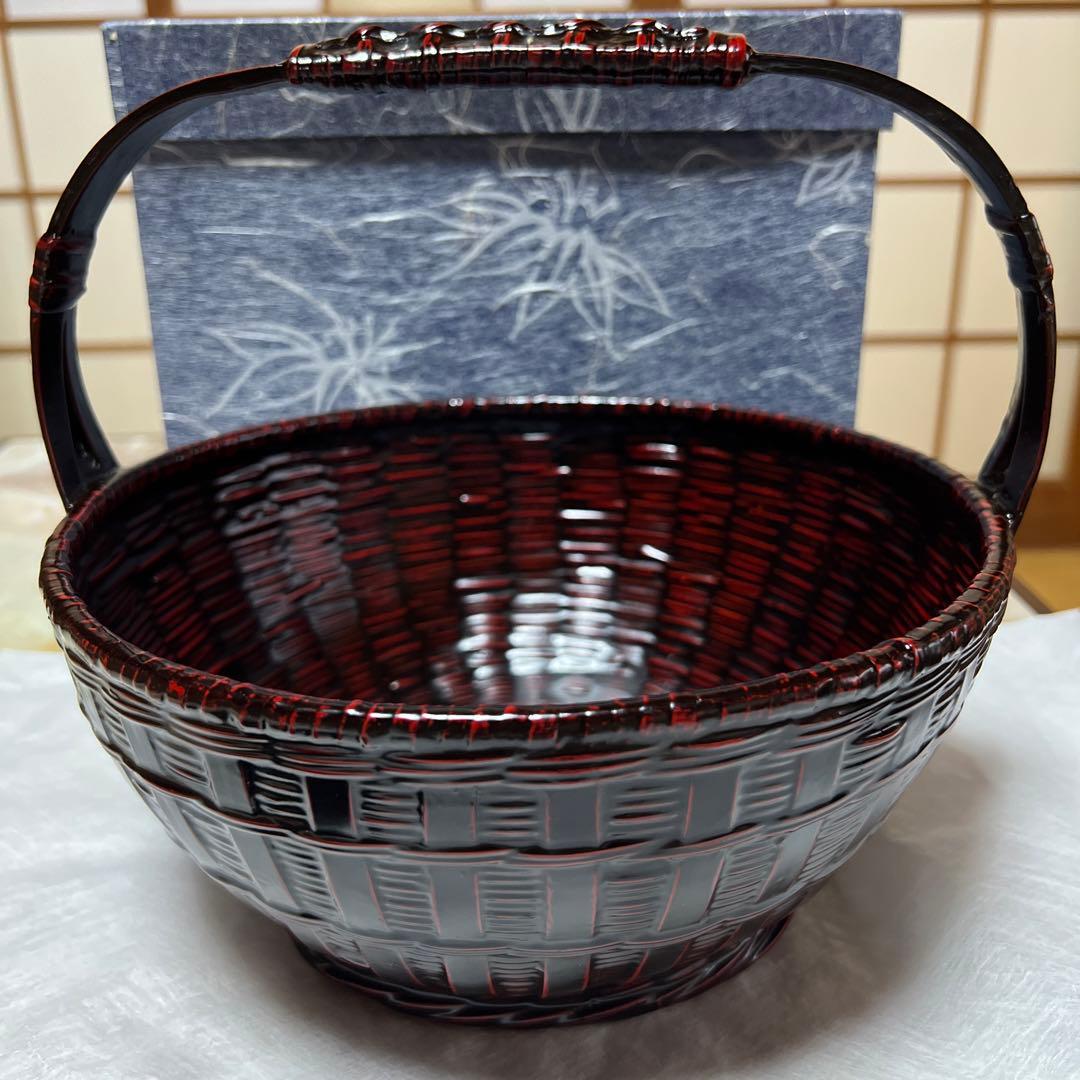 久留米 九藍 手付盛籠 九州籃胎漆器 らんたいバスケット 竹籠 漆器