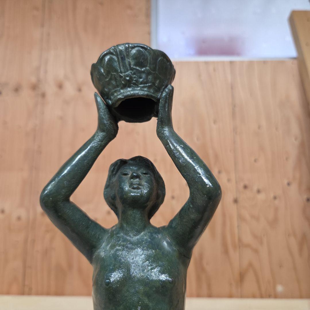 米治一作◇少女ブロンズ彫刻裸婦像【王冠】高41.5 /高岡銅器☆/鋳鉄造