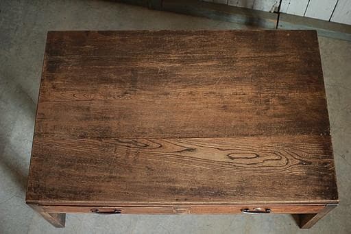 古く味のある木製の机 引き出し2杯 ローテーブル 作業台 古家具