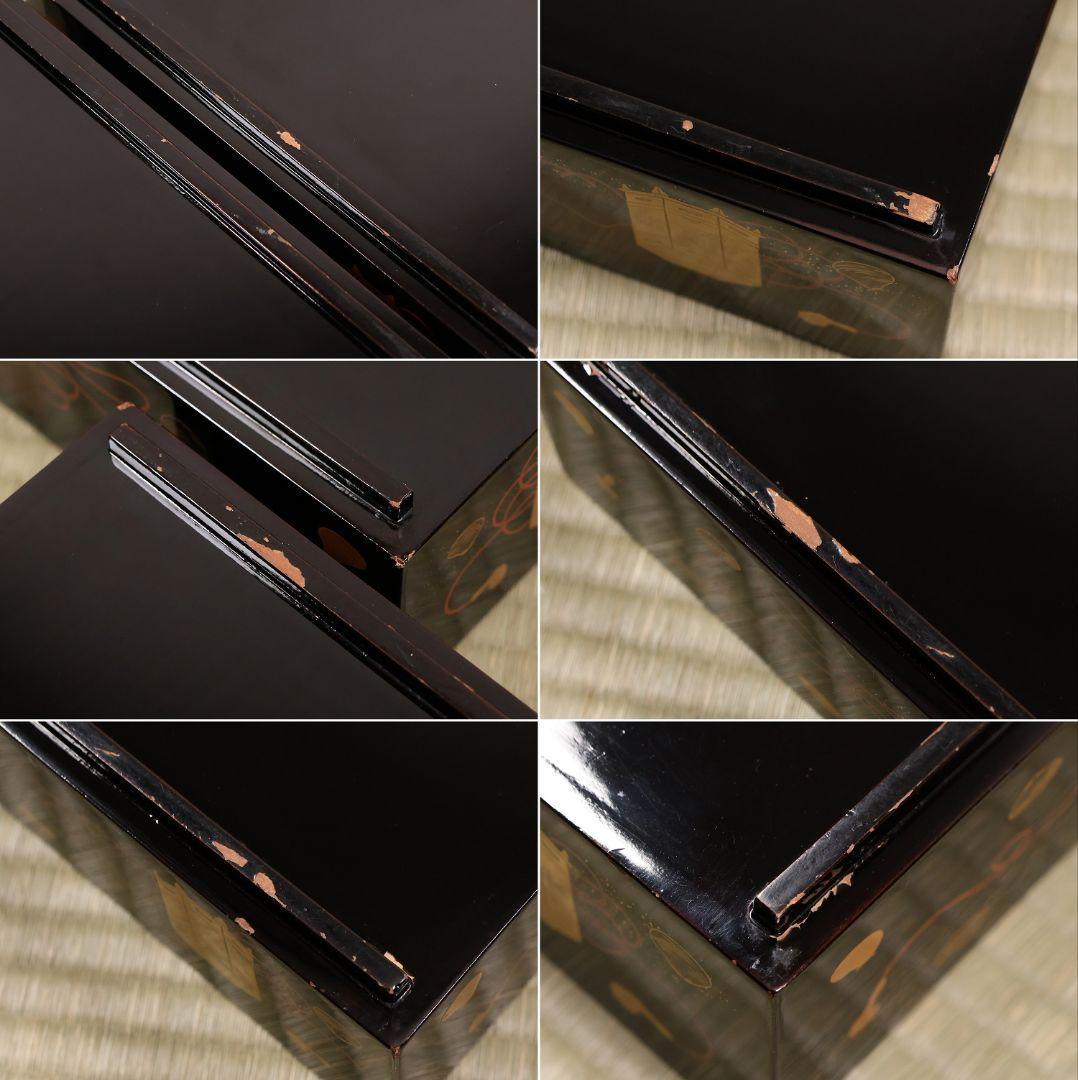 木製漆器 貝桶 金蒔絵 三段 重箱 黒塗 朱塗 梨地 雛 漆芸【MA745
