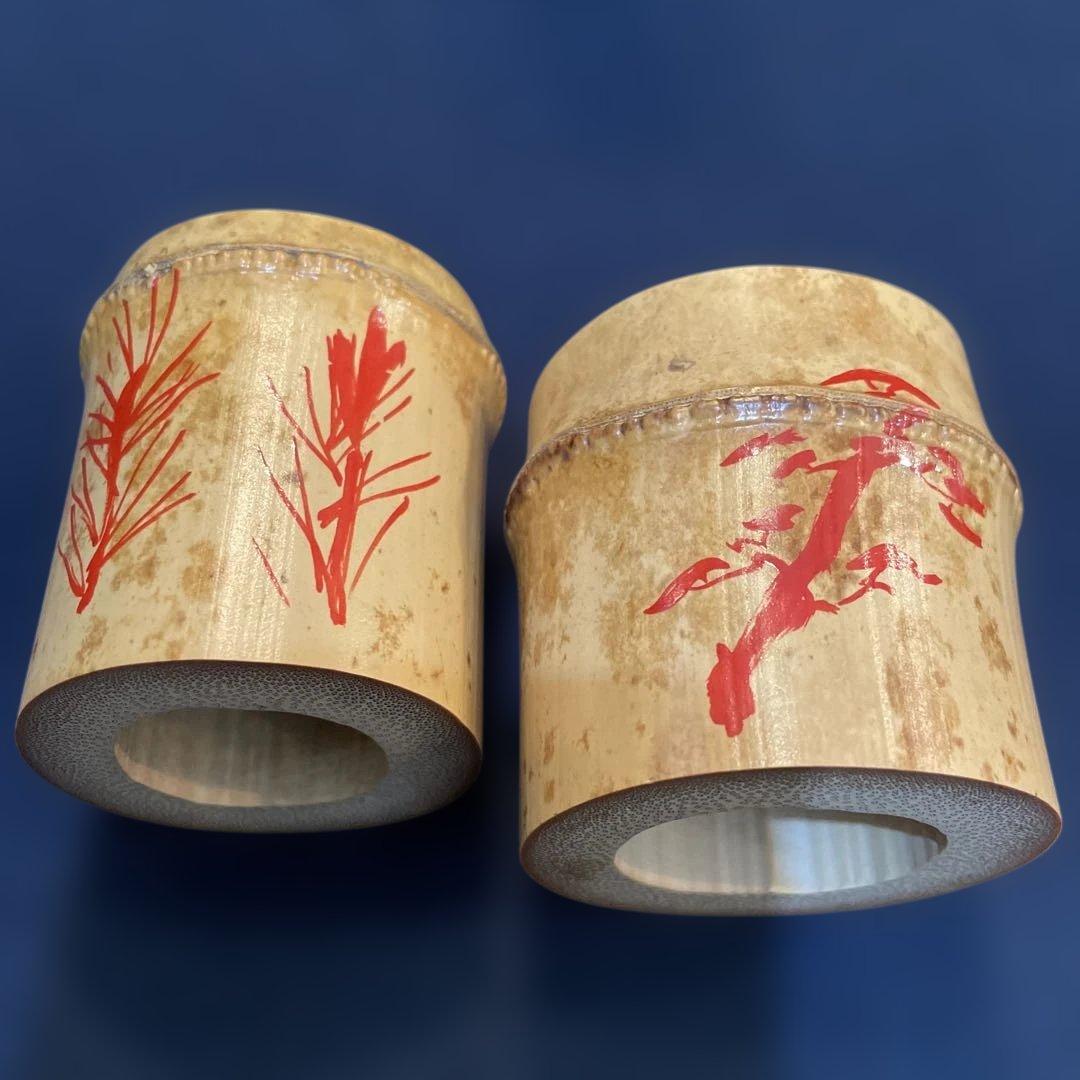 竹田 益州】(和尚)花押・箱書『竹蓋置 一双』【高野 宗陵】(作)共箱※美