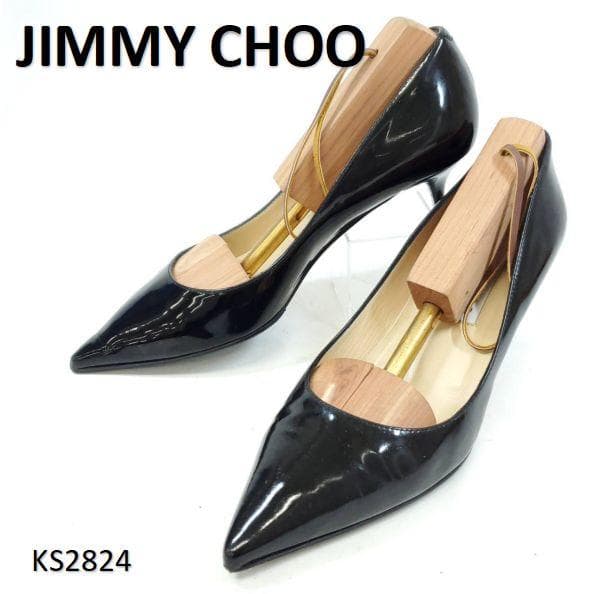 ジミーチュウ　美品　ポインテッド　エナメル　パテントレザー　裏張り済　EU36 JIMMY CHOO（ジミーチュウ） パンプス エナメル レザー 10cm