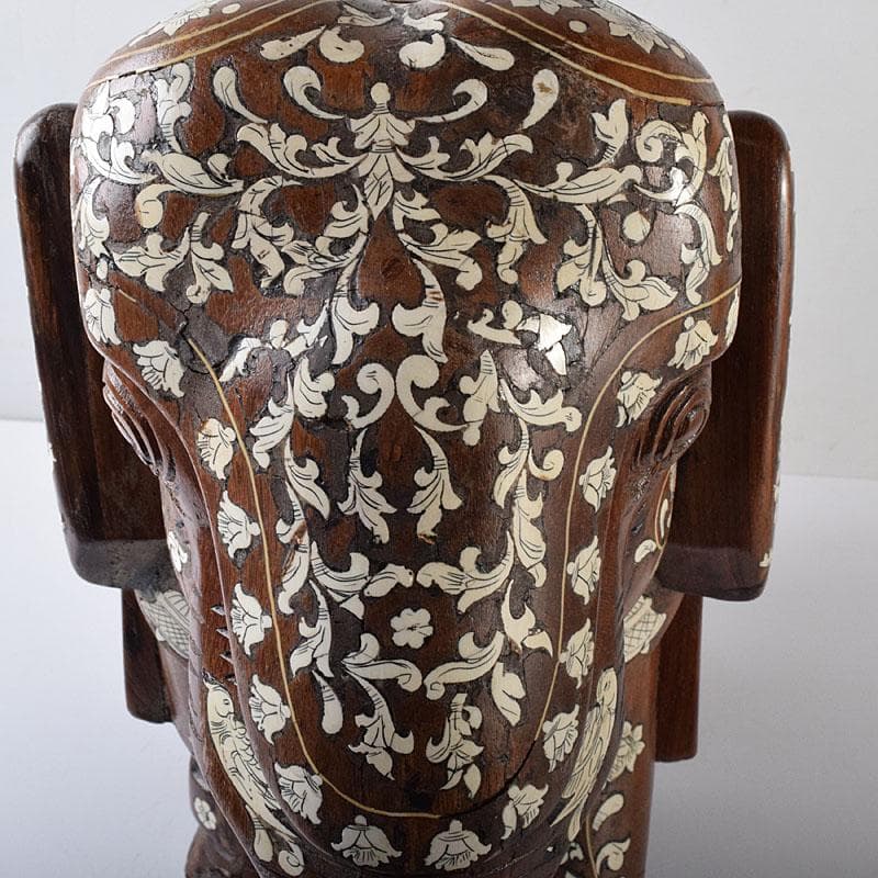 ノブリン様専用 中国 唐木紫壇製獣骨象嵌装飾象置物 重さ約12㎏ V