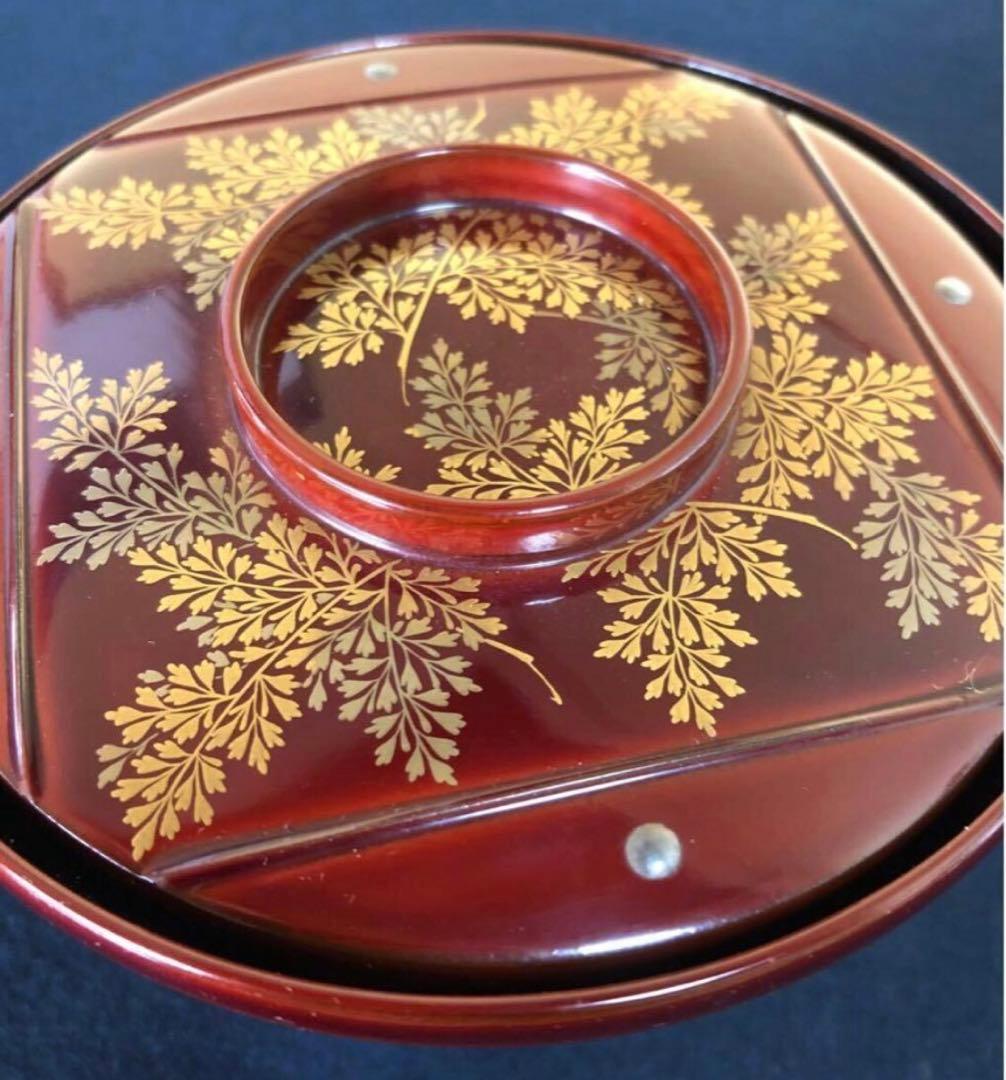 《レ》元禄形 溜塗 蒔絵付 吸物椀5客 木製漆器 木箱 251113え1