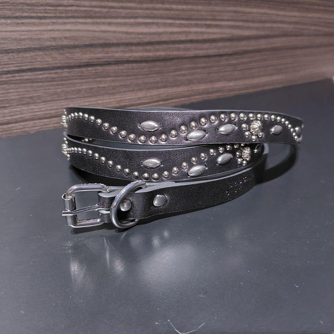 フラワー銀□本革レザーフルスタッズナローベルト☆アメカジ古着