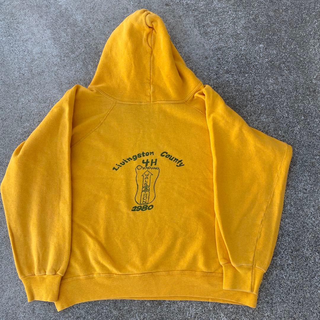 80s 70s チャンピオン バータグ パーカー 染み込み ボロ イエロー リバ