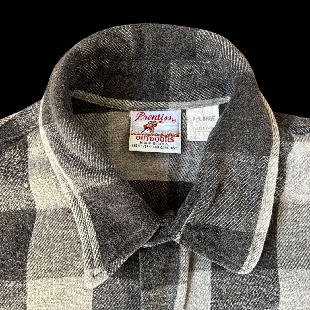90s USA製 Prentiss ブラック グレー ヘビネル ネルシャツ XL - メルカリ
