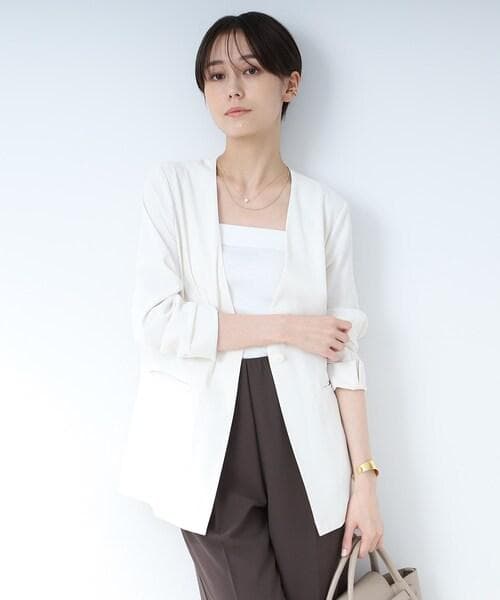 新品未使用品【INDIVI】ジャケット＋ワイドパンツ S　 白　ホワイト 洗える／スーツ】ノーカラージャケット（ジャケット(単品)） | INDIVI