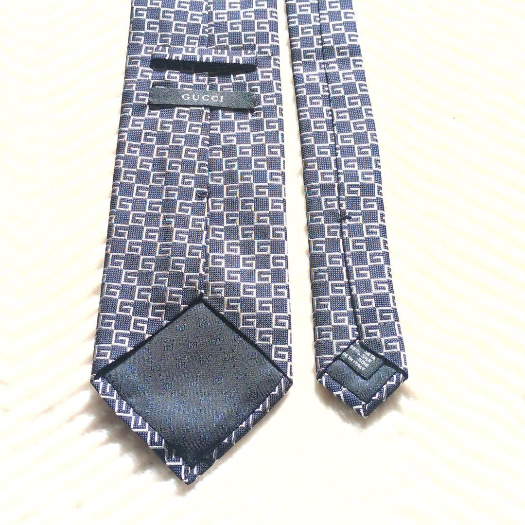 未使用級 GUCCI ネクタイ GG 総柄 ネイビー ハイブランド あんしん鑑定