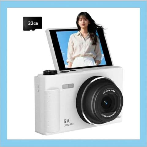 新品】 デジカメ 5K 7500万画素 180°回転 液晶モニター 高画質 白
