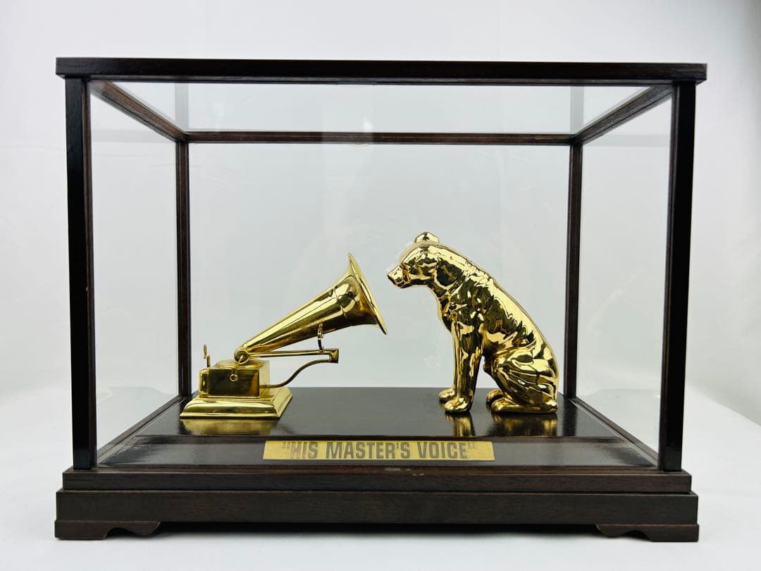 VICTOR ニッパー犬 ゴールド 蓄音機 創立50周年 置物 ガラスケース付き