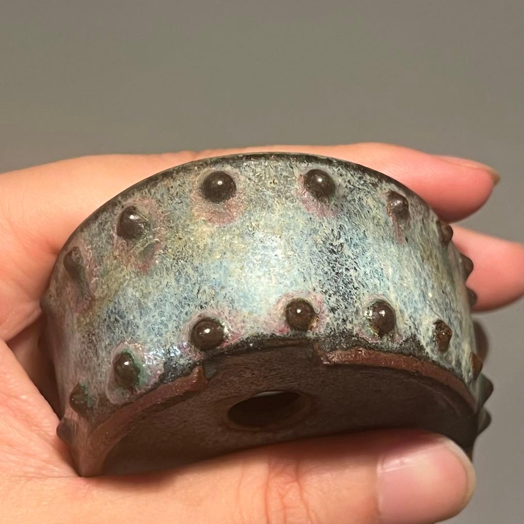 767.暁雲 鼓釘楕円 盆栽鉢 植木鉢 9.4*6.6*3.2cm