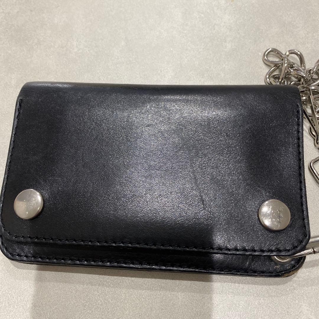 ハンドメイド 牛ヌメ革トラッカーミドルウォレット 手染め（丘染め