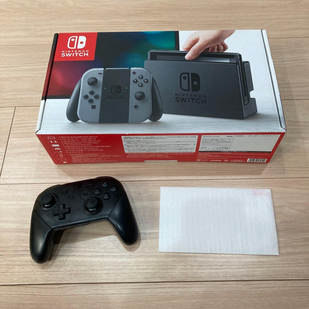 Nintendo Switch グレー 本体 プロコン 保護フィルム付き - メルカリ