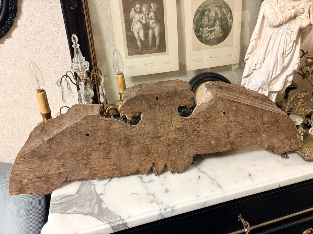 フランス アンティーク 天使 羽根 彫刻 木製 オブジェ