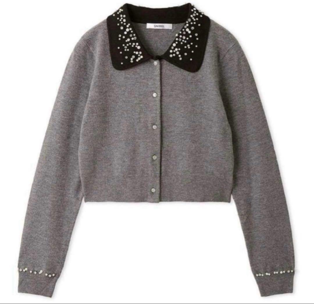 【美品】SNIDEL スナイデル ビジューカラーニットカーディガン GRY 美品】SNIDEL スナイデル ビジューカラーニットカーディガン GRY