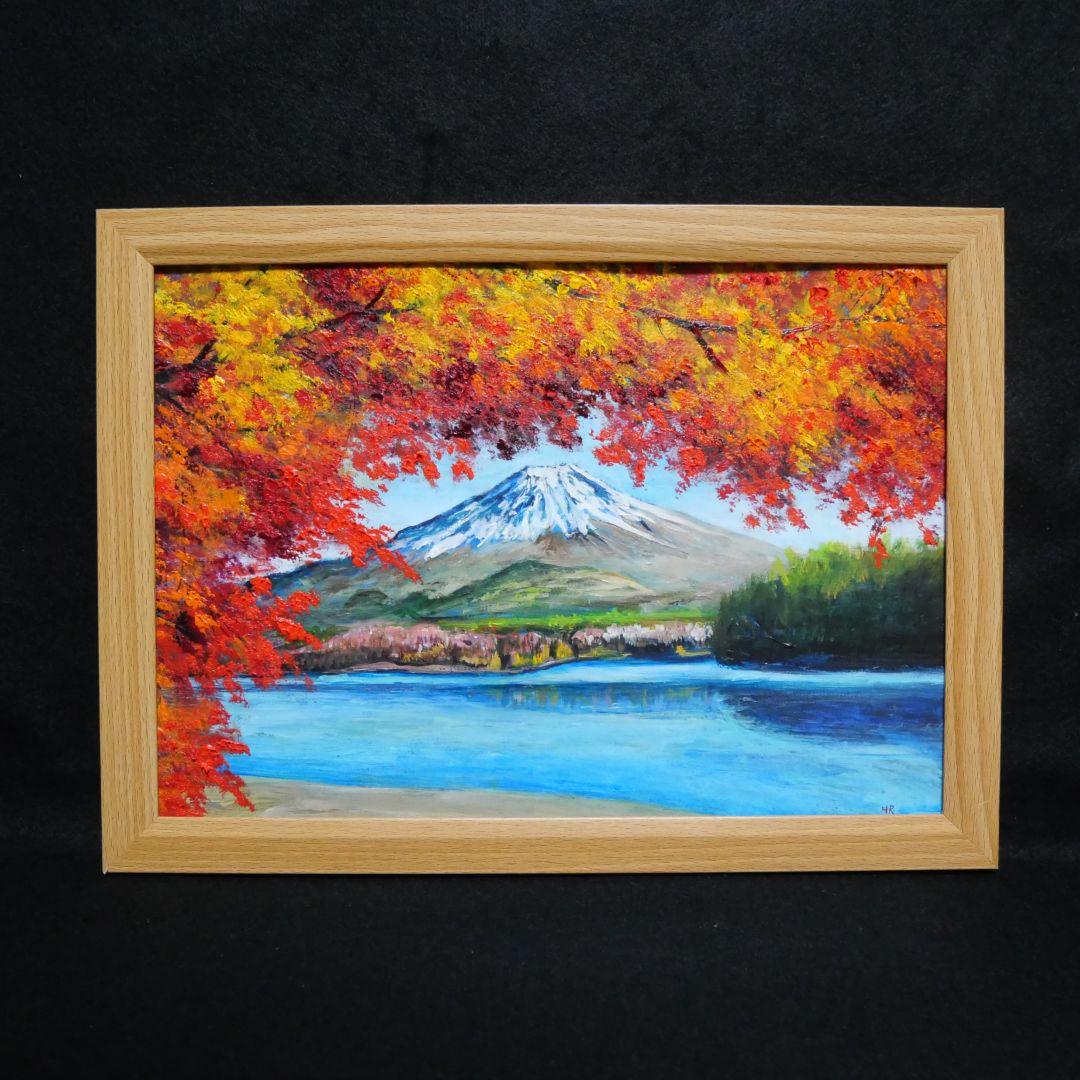 油絵 油彩 油彩画 絵 絵画【富士山と紅葉】 - メルカリ