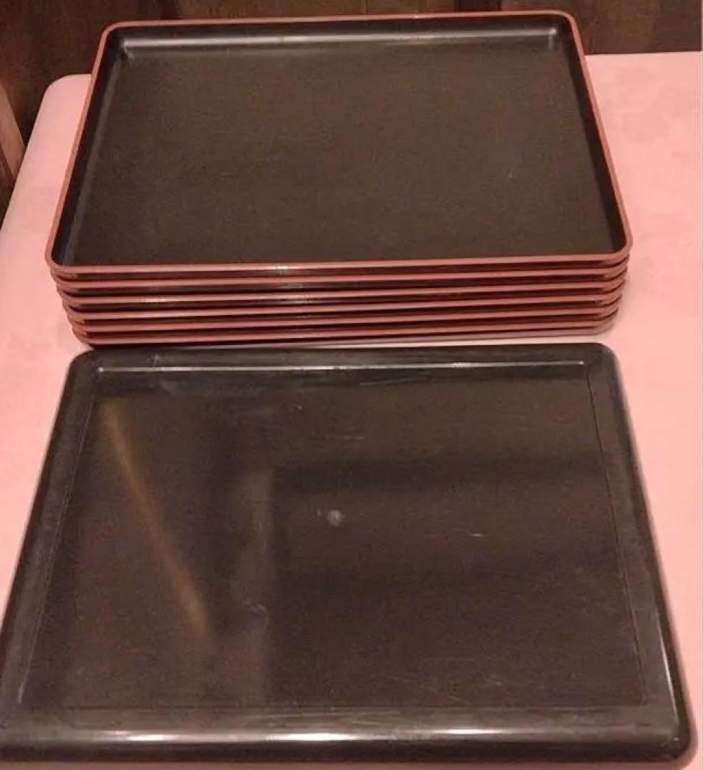 清流長手木目盆 黒天朱SL 漆器 膳 7枚セット 若泉漆器 新木目長手盆 黒天朱 幅広型 尺2寸 1-63-12 : スタイル