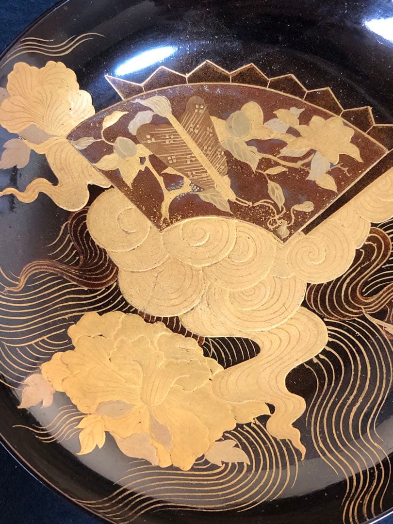 《R》懐石 黒塗内蒔絵 菓子椀10客 木製漆器 明治時代 木箱　260205く5