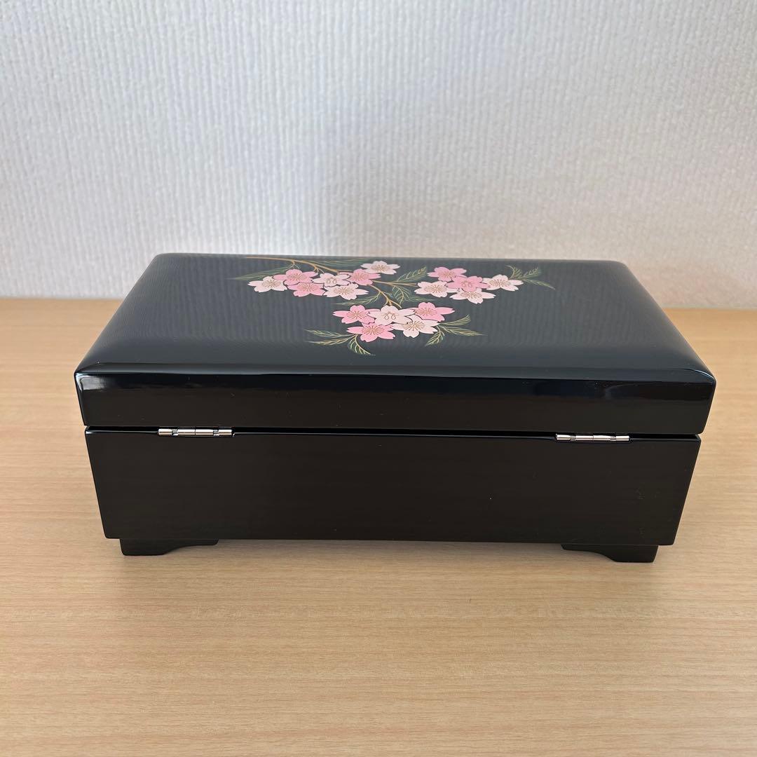 会津塗・桜の花柄オルゴール付きジュエリーボックス・伝統工芸品・美品
