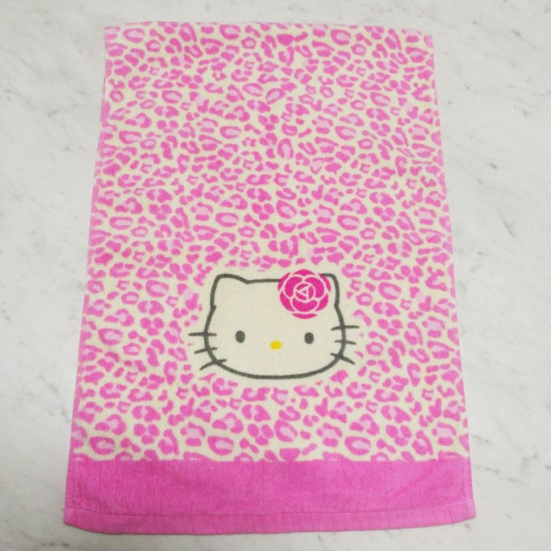 レア！ ハローキティ フェイスタオル ピンクヒョウ柄 バラ レトロ 当時