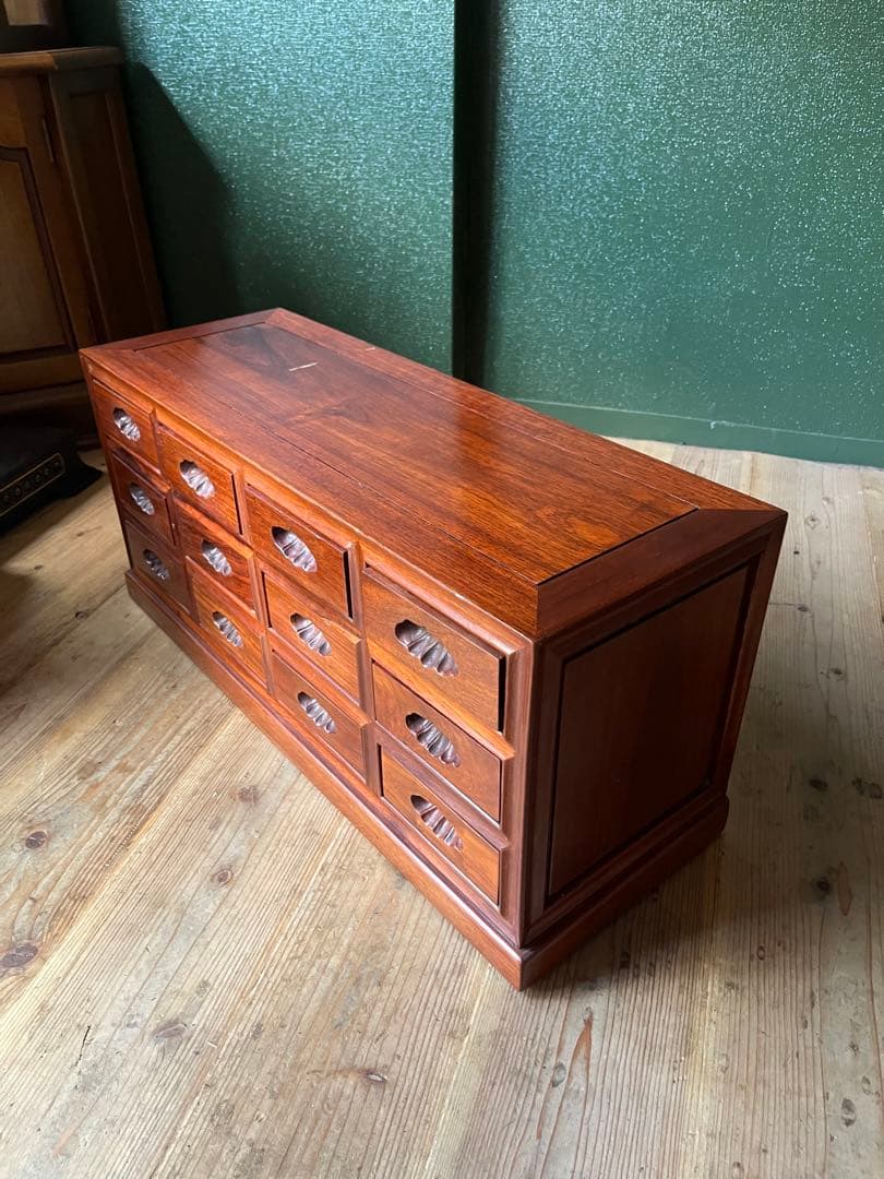 薬箪笥 唐木 紫檀 無垢材 薬棚 小物入れ 小箪笥 12引出し 昭和レトロ