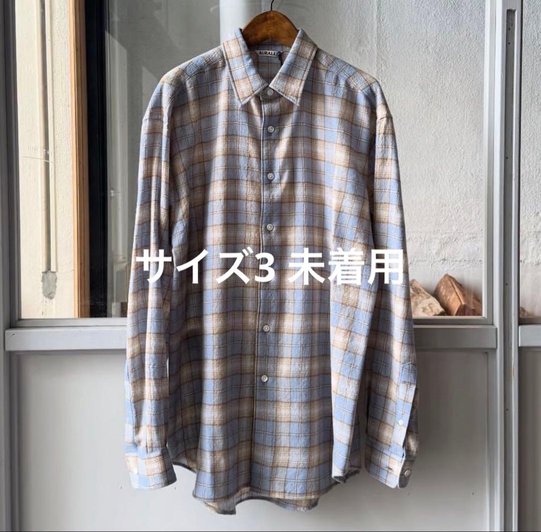 【サイズ3 未着用】 AURALEE AIRY WOOL CHECK SHIRT Airy Wool Check Shirt in Blue