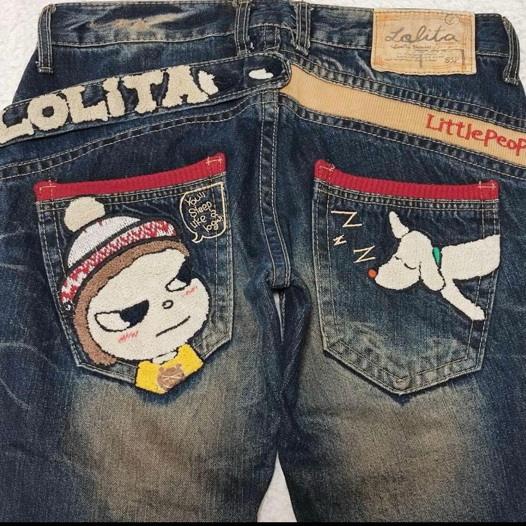 ロリータジーンズ　デニム　パンツ　奈良美智さんコラボ　希少　y2k 大きめ ロリータジーンズ 奈良美智 Y2K ユーズド加工 刺繍 デニム
