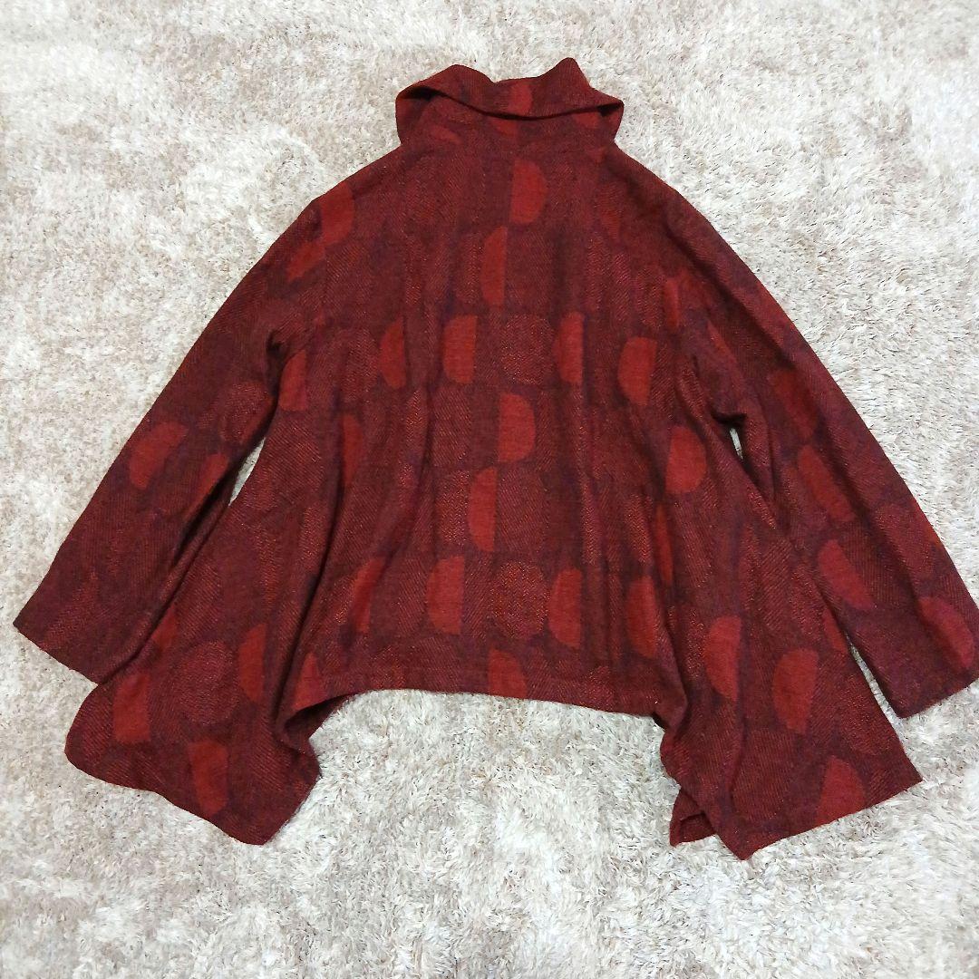 美品 センソユニコ ジウ 変形 ジャケットドット 総柄 アシメ 赤 ウール