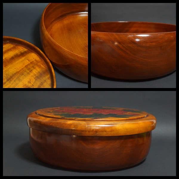 煎茶道具 烏城彫 栃材 細工彫り『牡丹文』刳り貫き大型茶櫃