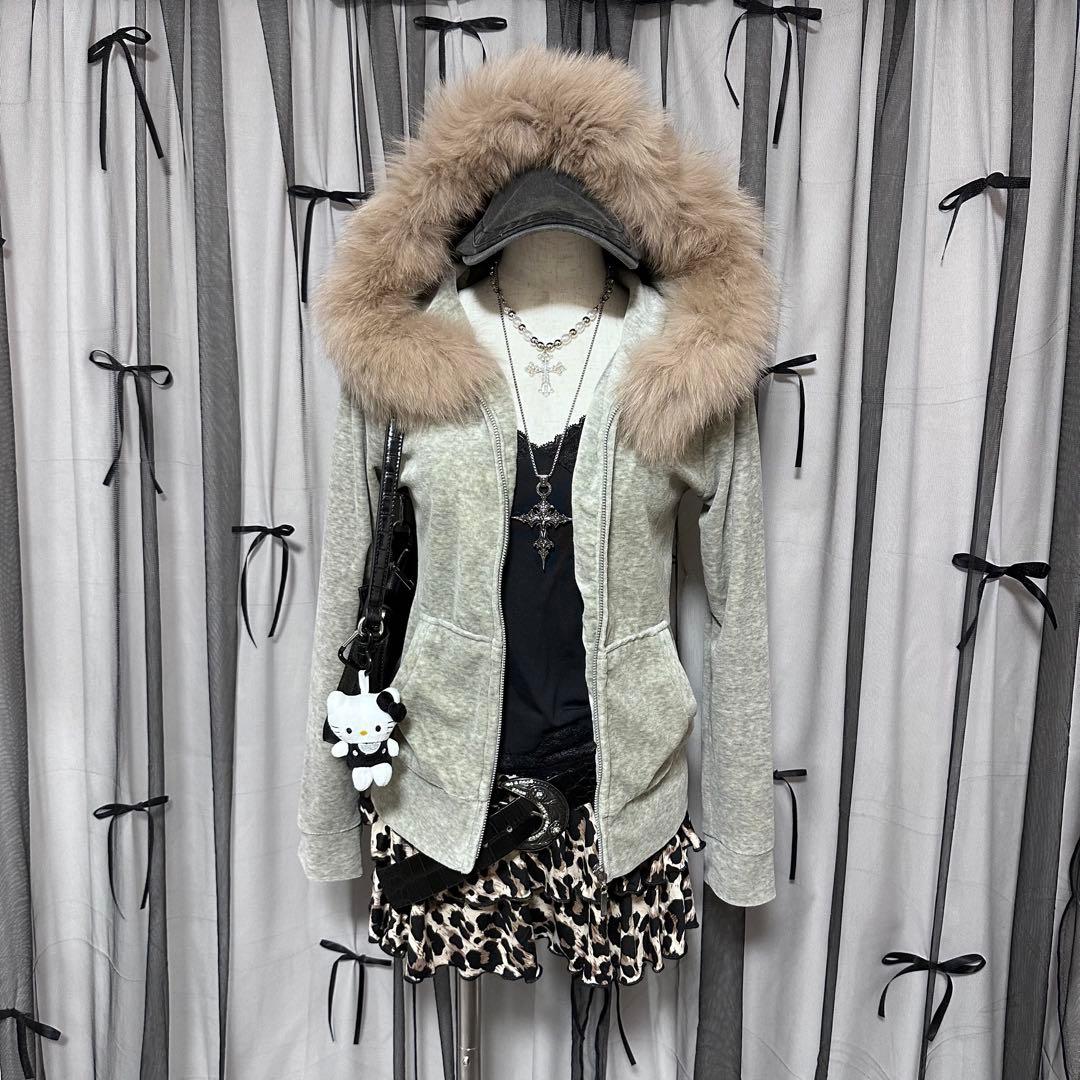 平成ギャル y2k ファー付き ベロア パーカー フェアリーグランジ お兄