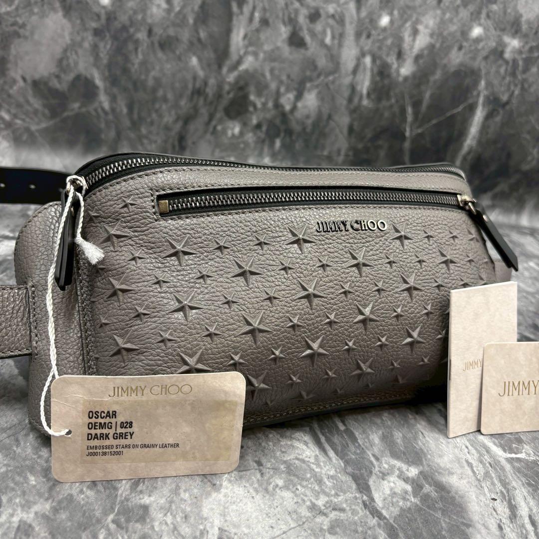 未使用タグ付 JIMMY CHOO ボディバッグ エンボス グレー ななめがけ 未使用タグ付 JIMMY CHOO ボディバッグ エンボス グレ ななめがけ 着用