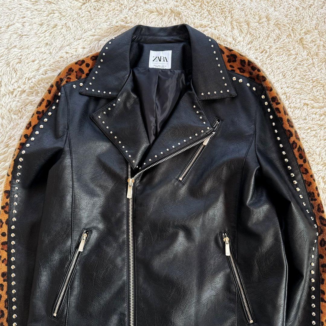 ZARA レオパード 豹柄 フェイクレザー ダブルライダース レザー