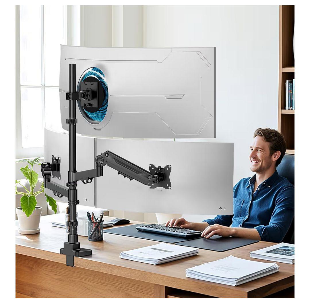 モニターアーム 3画面　ガス圧式 液晶ディスプレイアーム ロングポール800mm