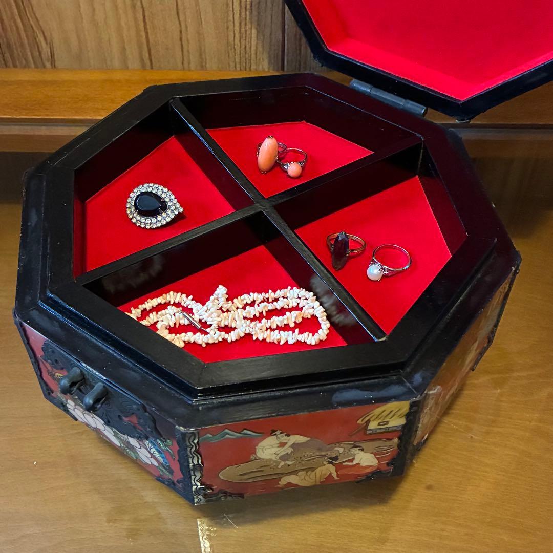 ヴィンテージ 中国 宝石箱 ジュエリーボックス 八角形 レア 赤