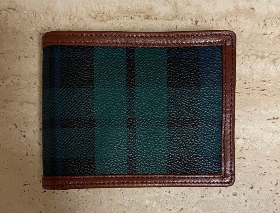 ポロラルフローレン 2つ折り財布 緑 チェック柄 コインケース付 - メルカリ