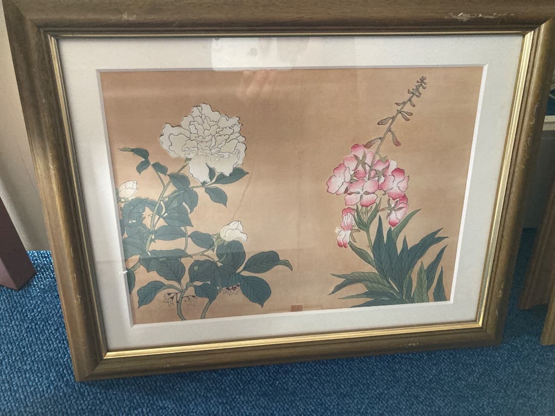 アンティーク　版画日本画 花・植物・果実の絵 4点セット アンティーク 版画日本画 花・植物・果実の絵 4点セット アンティーク