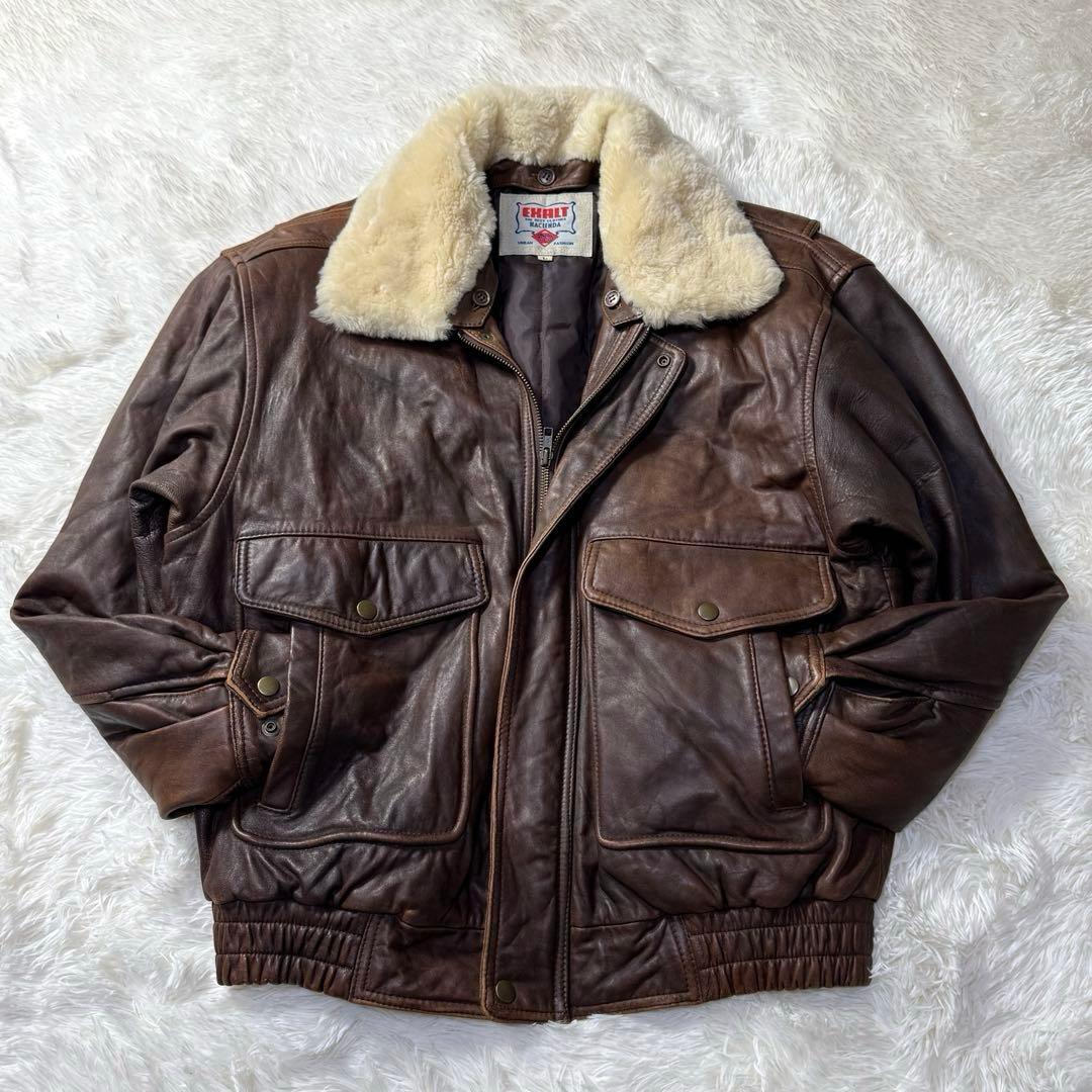 90s】G-1 フライトレザージャケット L ムートン襟ボア・中綿入り