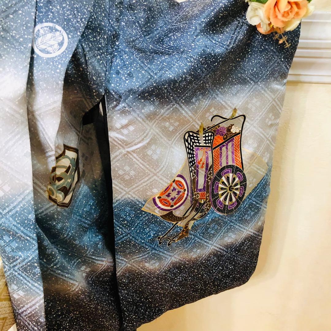 七五三 五歳‼️キッズモデル撮影一回美品淡い青系に鷹柄‼️ラメ暈し