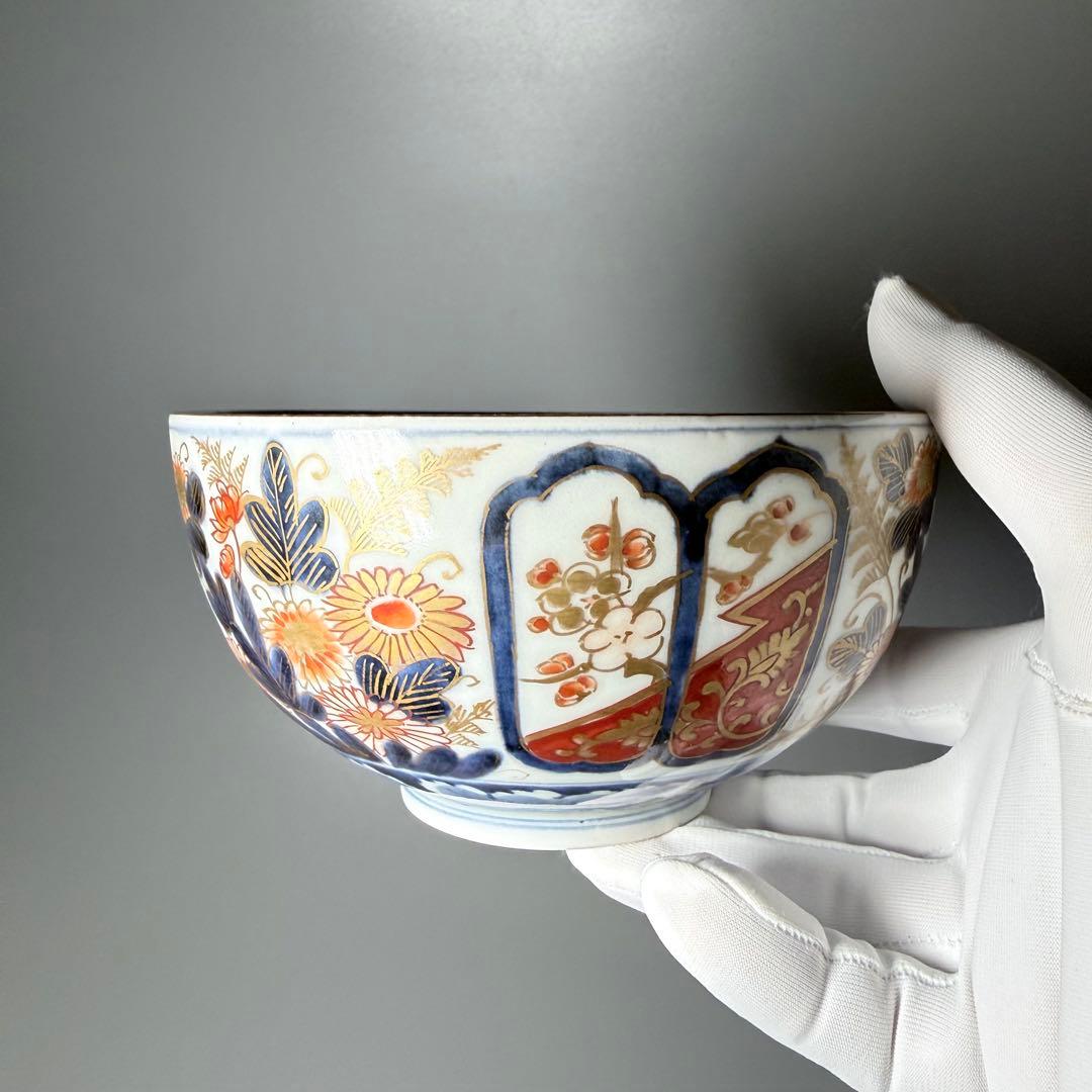 古伊万里 染錦輪花形七寸皿 変形八角向付 草花文丼 江戸期〜明治 古陶