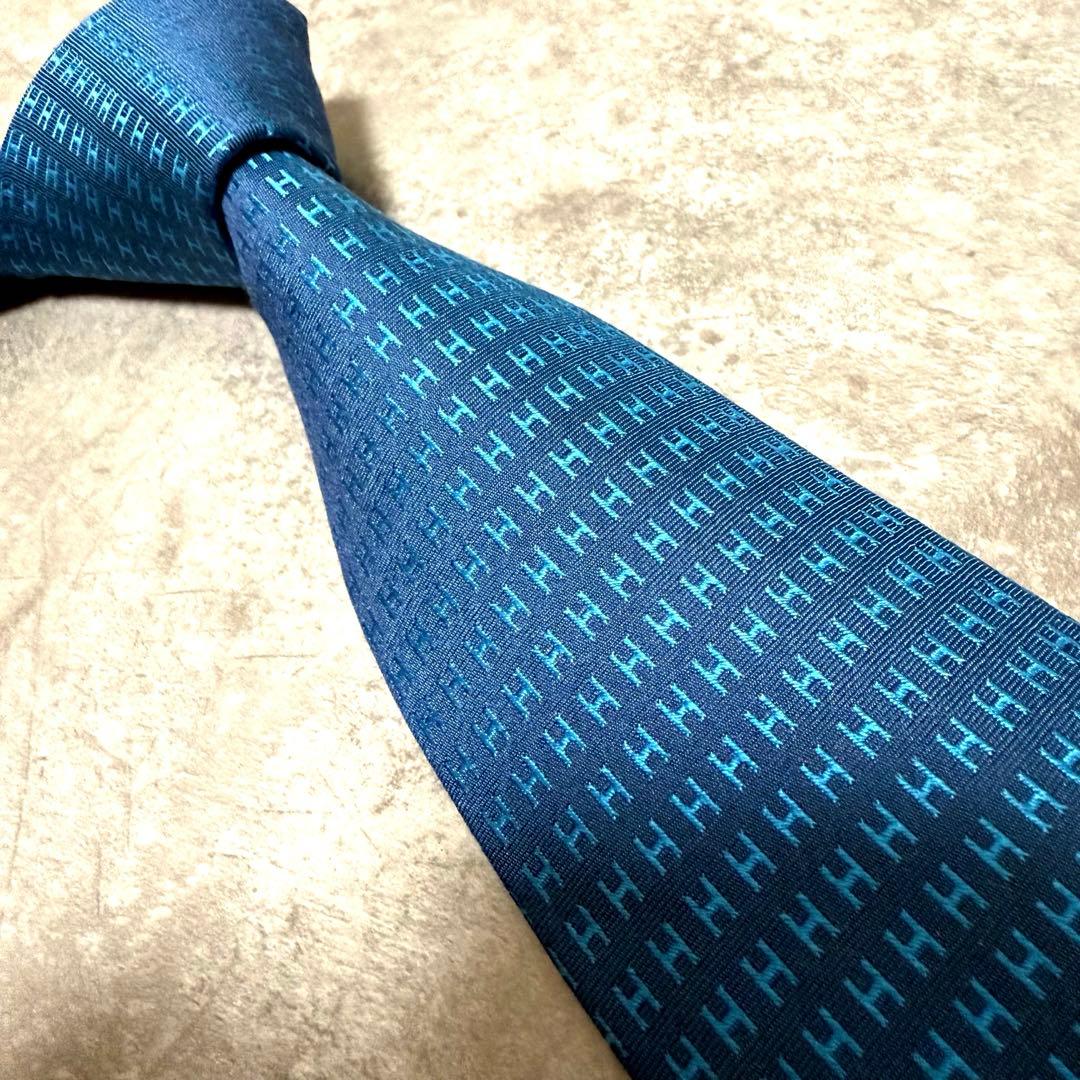 HERMES エルメス ネクタイ ブルー ファソネ H柄 定番 王道 希少 - メルカリ