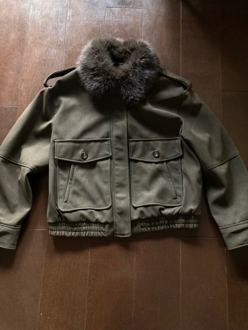 ASK 様ZARA カーキ デタッチャブルカラー スエード風JKファー取り外し