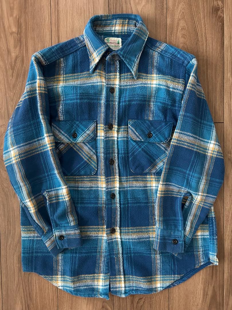 60s’ FIVE BROTHER ネルシャツ 森タグ　好配色 ブルー 美品 好配色 森タグ！FIVE BROTHERS フランネルネルシャツ 60s〜70s